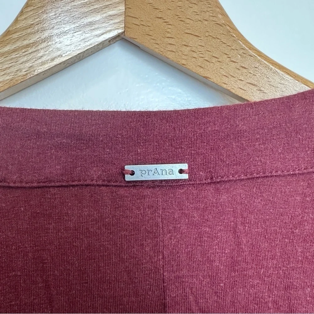 PrAna Foundation Seabrook Wrap Cardigan Sweater Open Front Maroon Heather XL